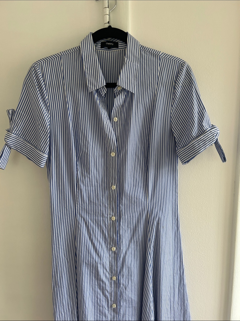 Theory Blue and White Stripe Midi Shirt Dress 6 - Picture 5 of 5